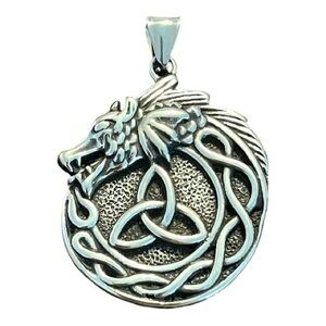 Celtic Dragon Trinity Knot Pendant Necklace Stainless Steel Gothic Viking